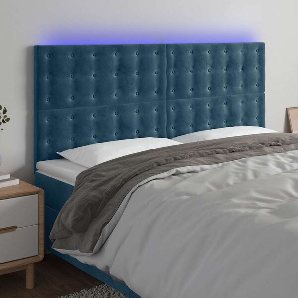 vidaXL S&auml;nggavel LED m&ouml;rkbl&aring; 160x5x118/128 cm sammet