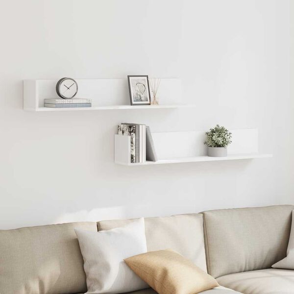 vidaXL V&auml;gghyllor 2 st vit 100x16,5x16,5 cm konstruerat tr&auml;