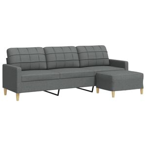 vidaXL 3-sitssoffa med fotpall m&ouml;rkgr&aring; 210 cm tyg
