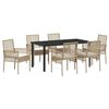 vidaXL Tr&auml;dg&aring;rdsm&ouml;belset med kudde 7 pcs Beige konstrotting