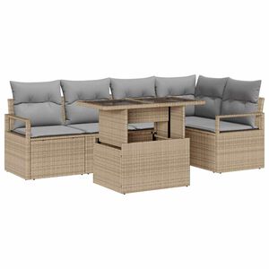 vidaXL Tr&auml;dg&aring;rdsoffset med kudde 6 pcs Beige och Ljusgr&aring; konstrotting