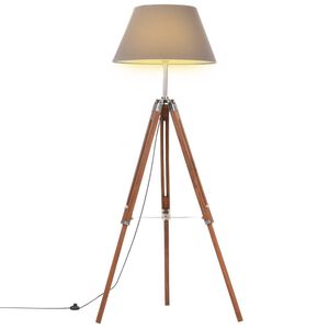 vidaXL Golvlampa honungsbrun och gr&aring; massivt teaktr&auml; 141 cm