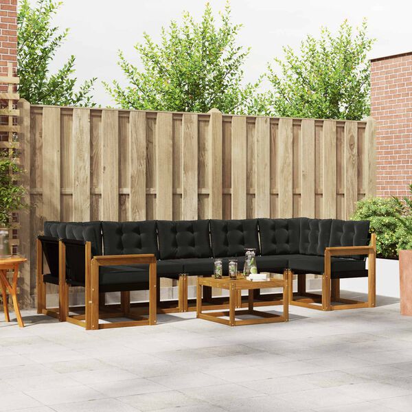 vidaXL Utomhussoffset med kudde 8 pcs Naturlig och svart