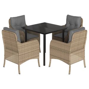 vidaXL Matgrupp f&ouml;r tr&auml;dg&aring;rden med dynor 5 delar beige konstrotting