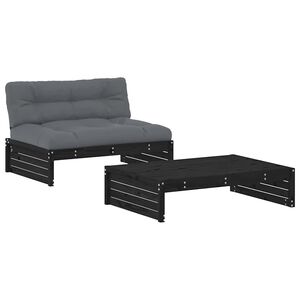 vidaXL Loungegrupp f&ouml;r tr&auml;dg&aring;rden med dynor 2 delar svart massivt tr&auml;