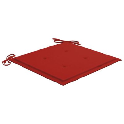 vidaXL Matstolar 6 st med dynor röd massiv teak