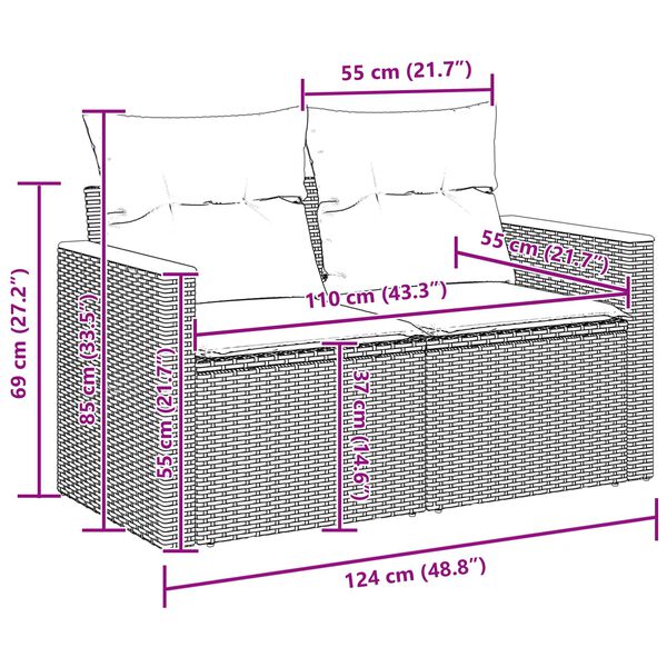vidaXL Tr&auml;dg&aring;rdsoffset med kudde 14 pcs Svart konstrotting