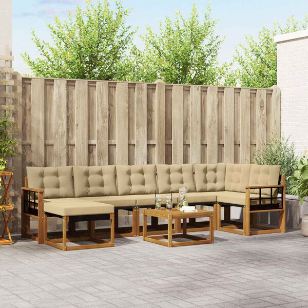 vidaXL Utomhussoffset med kudde 8 pcs Naturlig och Beige