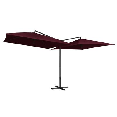 vidaXL Dubbelt parasoll med stålstång 250x250 cm vinröd