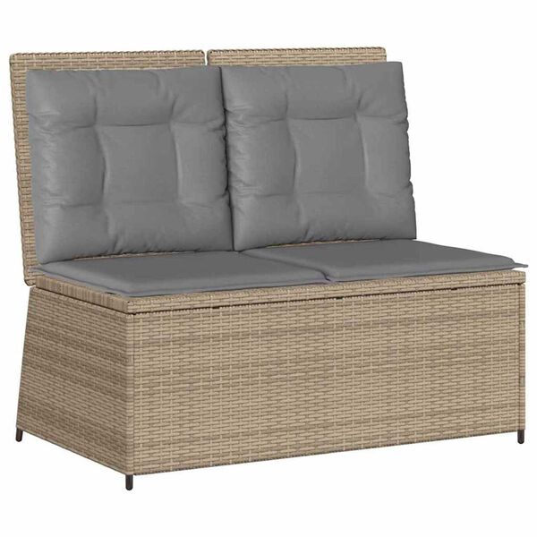 vidaXL Trädgårdsbänk med kudde Beige Poly rattan