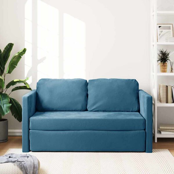 vidaXL Golvb&auml;ddsoffa 2-i-1 bl&aring; 122x204x55 cm sammet