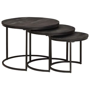 vidaXL Nesting Kaffe Bord 3 pcs Svart Massivt Mangotr&auml; och st&aring;l
