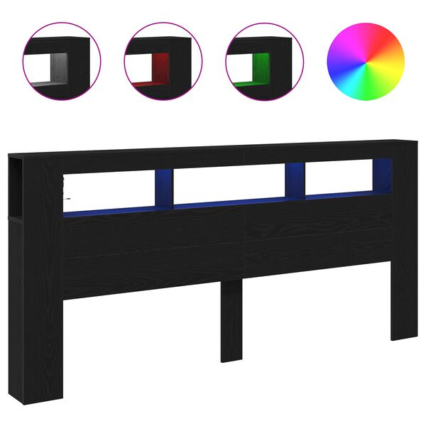 vidaXL LED huvuddyna Svart Ek 220 x 18,5 x 103,5 cm Konstruerat trä