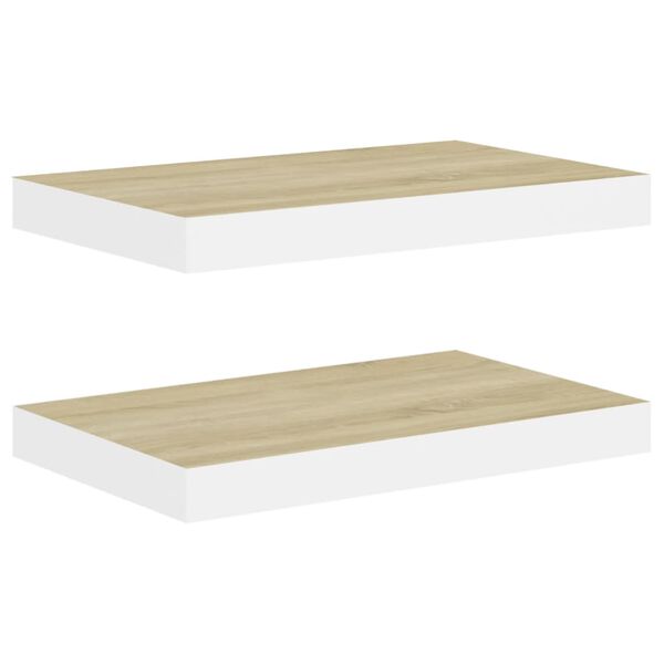 vidaXL Svävande vägghyllor 2 st ek och vit 40x23x3,8 cm MDF
