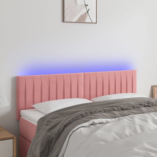 vidaXL Sänggavel LED rosa 144x5x78/88 cm sammet