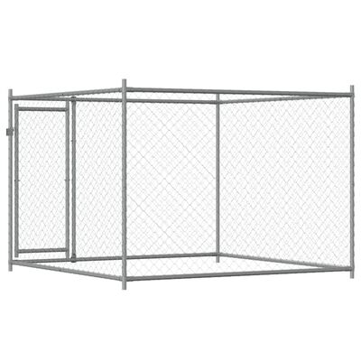 vidaXL Hundgård med dörr grå 2x2x1,5 cm galvaniserat stål