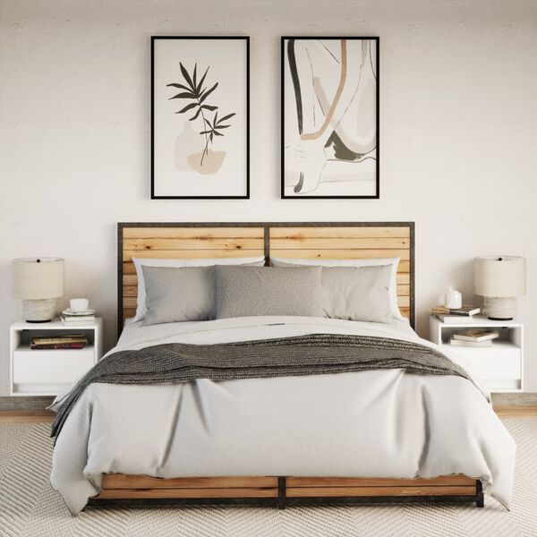 vidaXL Väggmonterade sängbord med LED-lampor 2 st vit