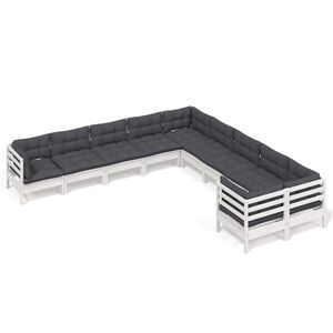 vidaXL Loungegrupp med dynor 10 delar vit massiv furu