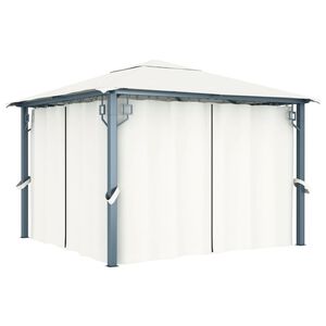 vidaXL Paviljong med draperier 300x300 cm gr&auml;ddvit aluminium