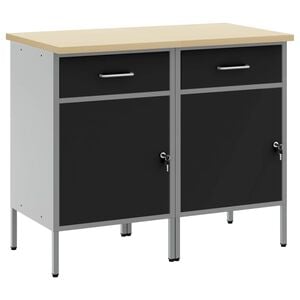 vidaXL Arbetskabinett med l&aring;da 2 pcs Svart och Gr&aring; 100 x 55 x 85 cm