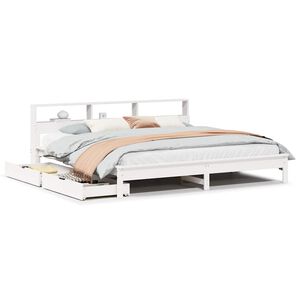 vidaXL S&auml;ng med bokhylla utan madrass vit 200x200cm massiv furu