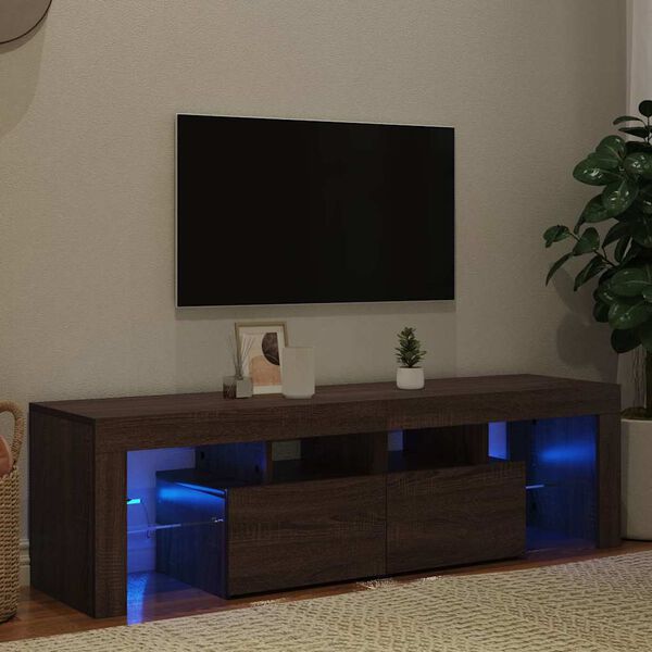 vidaXL Tv-b&auml;nk med LED-belysning brun ek 140x36,5x40 cm