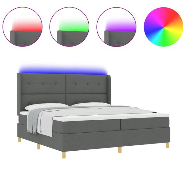 vidaXL B&auml;ddfj&auml;der med madrass med LED -remsljus Gr&aring; 140 x 200 cm tyg