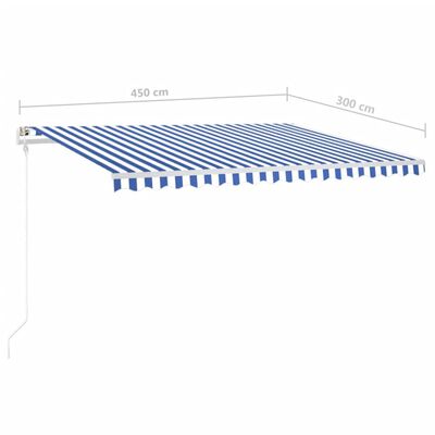 vidaXL Markis med stolpar manuellt infällbar 4,5x3 m blå och vit