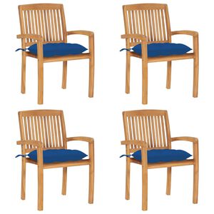vidaXL Stapelbara tr&auml;dg&aring;rdsstolar med dynor 4 st massiv teak