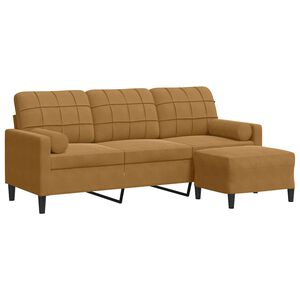 vidaXL 3-sitssoffa med fotpall brun 180 cm sammet