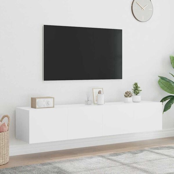 vidaXL V&auml;ggmonterad tv-b&auml;nk LED 2 st vit 80x35x31 cm