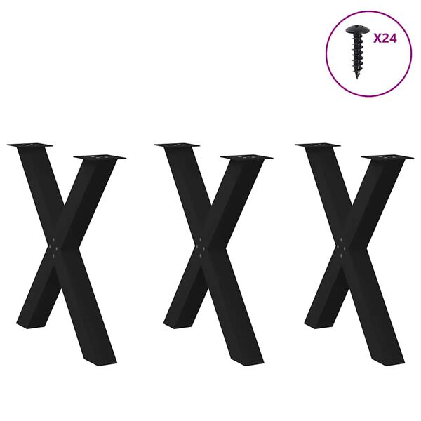 vidaXL Matbordsben X-formade 3 st svarta 80x(72-73) cm stål