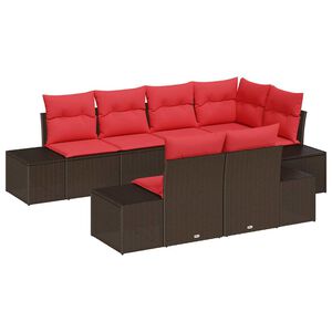vidaXL Tr&auml;dg&aring;rdsoffset med kudde 7 pcs Brun konstrotting