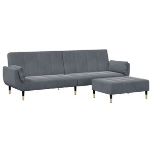 vidaXL B&auml;ddsoffa 2-sits med fotpall m&ouml;rkgr&aring; sammet