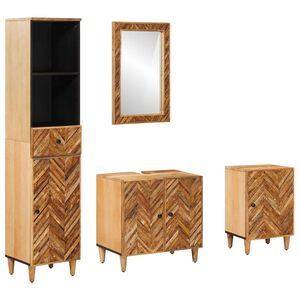 vidaXL Badrumssk&aring;psset med l&aring;da V&auml;ggmonterad 4 pcs Massivt mangotr&auml;