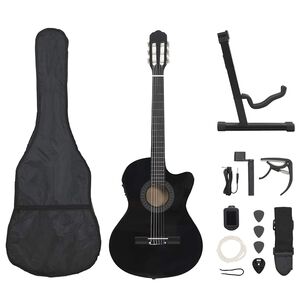 vidaXL Gitarr 12 delar med EQ-pedal 6 och str&auml;ngar western svart