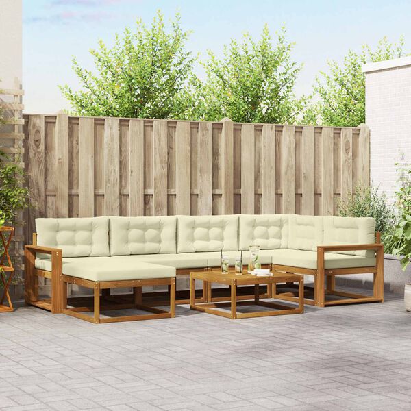 vidaXL Utomhussoffset med kudde 7 pcs Naturlig och Gr&auml;dde