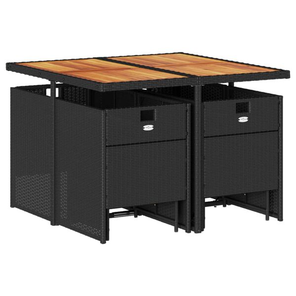 vidaXL Matgrupp f&ouml;r tr&auml;dg&aring;rden med dynor 9 delar svart konstrottning