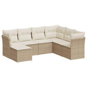 vidaXL Matgrupp f&ouml;r tr&auml;dg&aring;rden med dynor 7 delar beige konstrotting