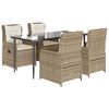 vidaXL Matgrupp f&ouml;r tr&auml;dg&aring;rden med dynor 5 delar beige konstrotting