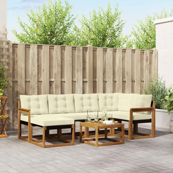 vidaXL Utomhussoffset med kudde 7 pcs Naturlig och Gr&auml;dde