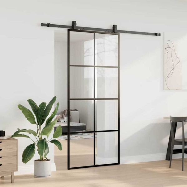 vidaXL Skjutd&ouml;rr med beslag svart 90x205 cm ESG-glas