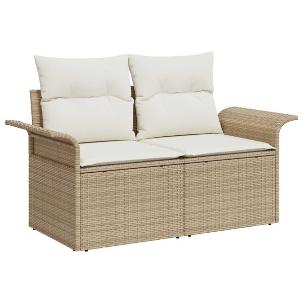 vidaXL Tr&auml;dg&aring;rdsoffset med kudde med lagring 8 pcs Beige Poly rattan