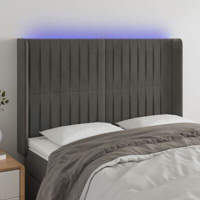 vidaXL Sänggavel LED mörkgrå 147x16x118/128 cm sammet