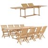 vidaXL Matgrupp f&ouml;r tr&auml;dg&aring;rden 9 delar 180-280x100x75 cm teaktr&auml;