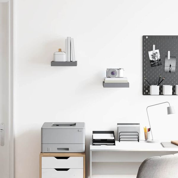 vidaXL Sv&auml;vande v&auml;gghyllor 2 st gr&aring; h&ouml;gglans 23x23,5x3,8 cm MDF