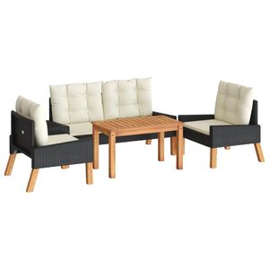 vidaXL Loungegrupp med dynor 4 delar konstrotting och massivt tr&auml;