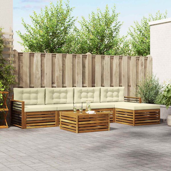 vidaXL Utomhussoffset med kudde 6 pcs Naturlig och Gr&auml;dde