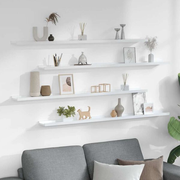 vidaXL V&auml;gghyllor 4 st vit h&ouml;gglans 115x9x3 cm