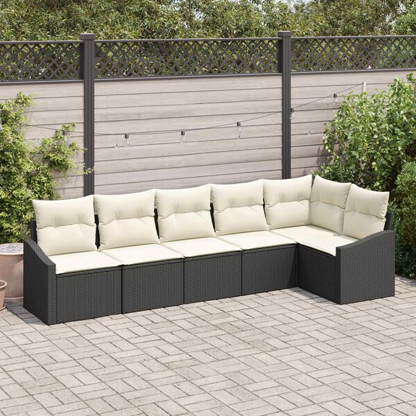 vidaXL Tr&auml;dg&aring;rdsoffset 6 pcs Svart Poly rattan
